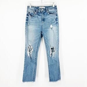 KanCan Vintage High Rise Destructed Slim Straight Ankle Jeans